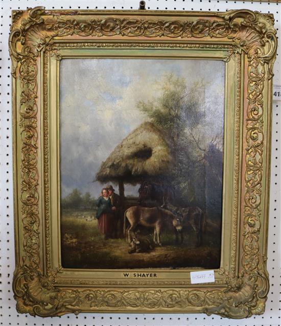 Attributed to William Shayer (1787-1879) Figures and donkeys in a landscape, 17.5 x 14in.